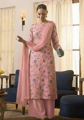 Soft Pink Embroidered Tissue Kurta Set