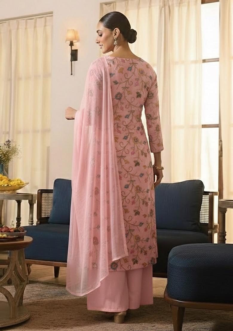 Soft Pink Embroidered Tissue Kurta Set - Indya