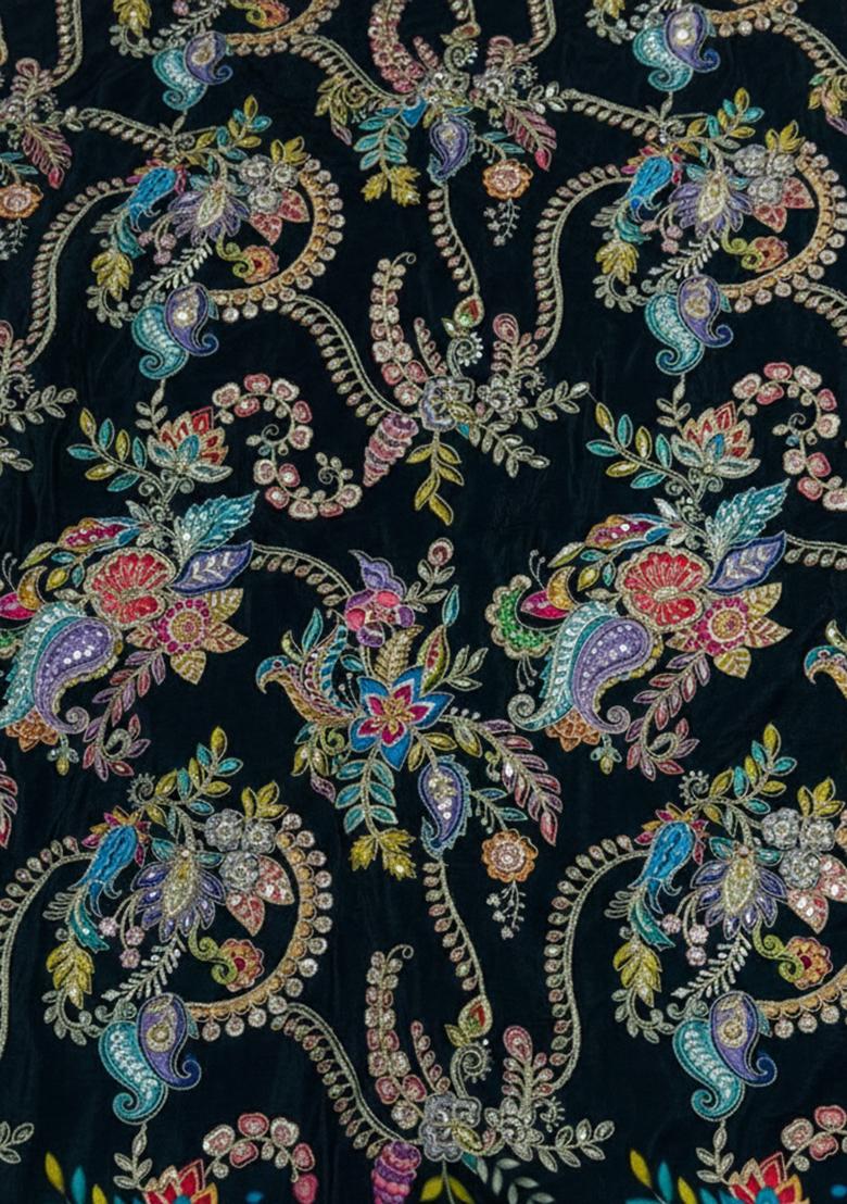 Teal Blue Embroidered Crepe Sharara Set - Indya