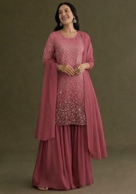 Mauve Sequin Tissue Sharara Set