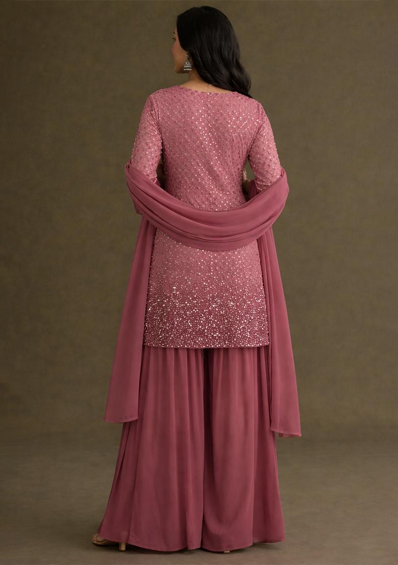 Mauve Sequin Tissue Sharara Set - Indya
