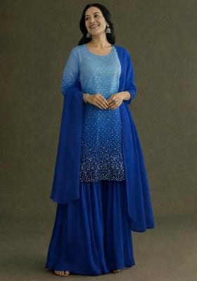 Royal Blue Sequin Tissue Sharara Set