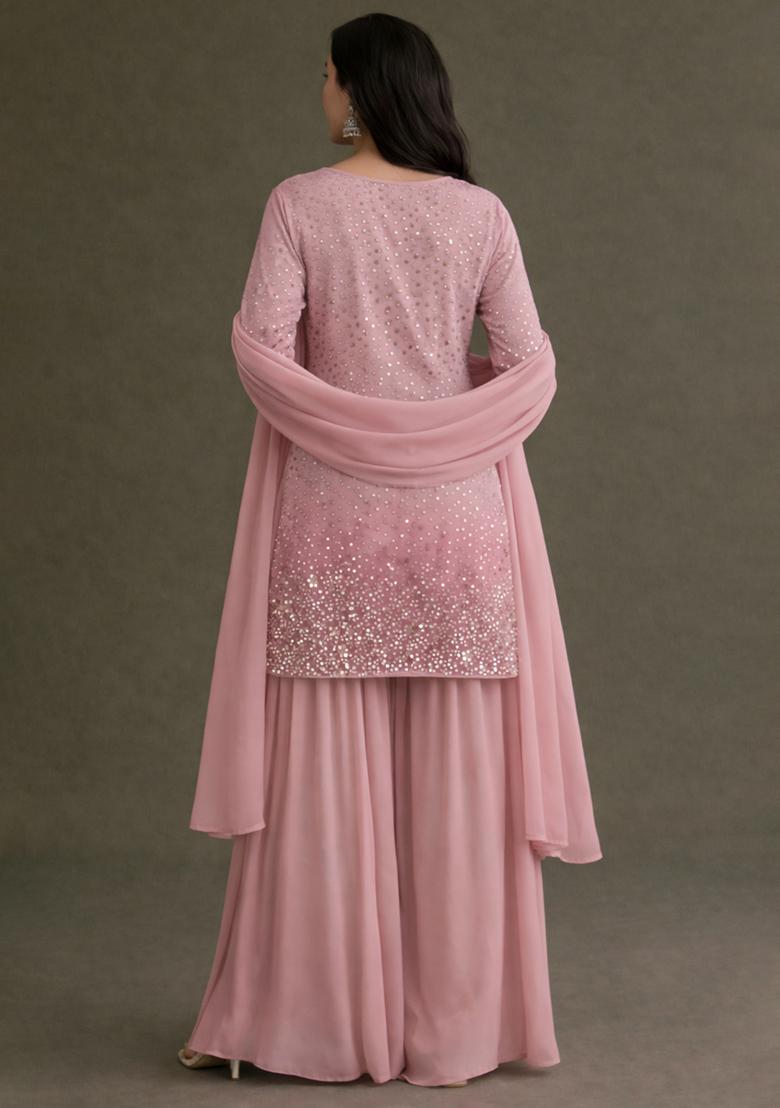 Light Pink Sequin Tissue Sharara Set - Indya
