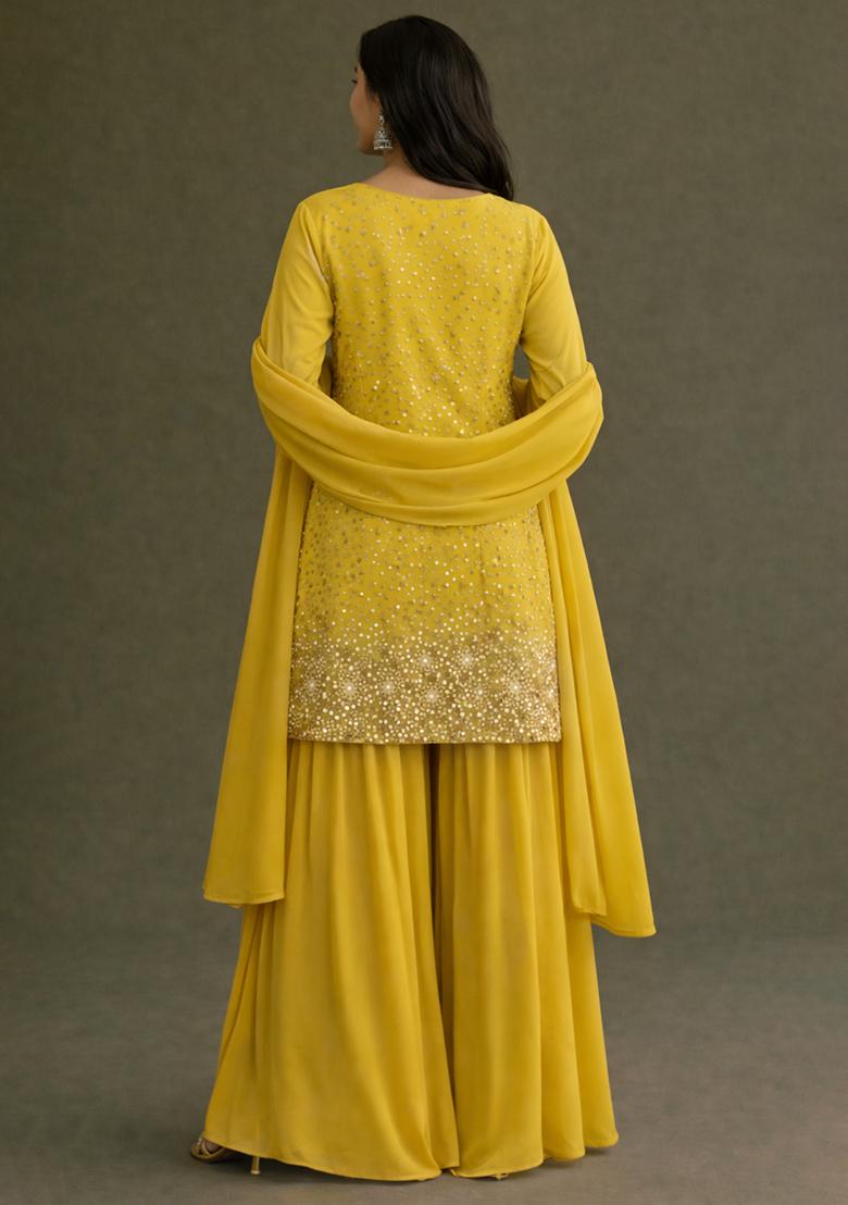 Teal Blue Sequin Tissue Sharara Set - Indya