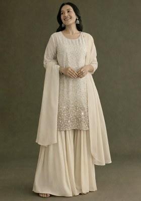 Off White Sequin Tissue Sharara Set