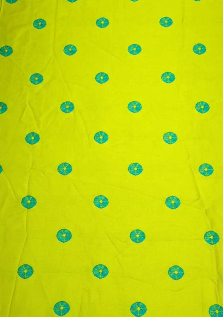 Bright Green Printed Satin Anarkali With Dupatta - Indya