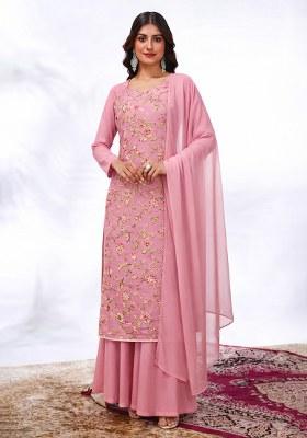 Soft Pink Embroidered Crepe Sharara Set