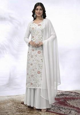 Ivory Embroidered Crepe Sharara Set