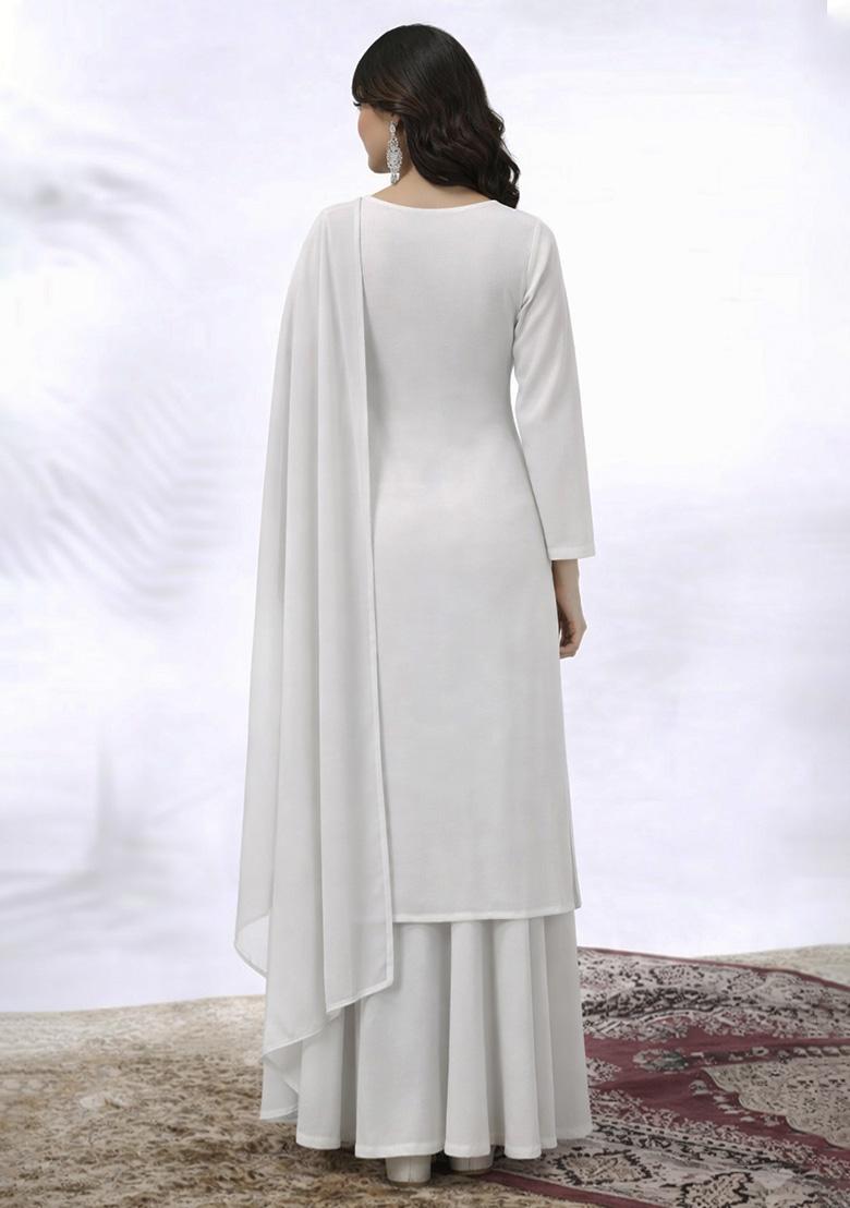 Ivory Embroidered Crepe Sharara Set - Indya