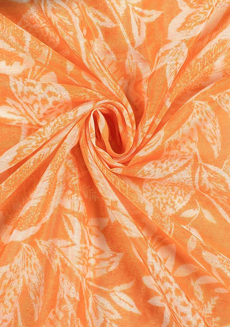 Orange Floral Print Chinon Anarkali Set - Indya
