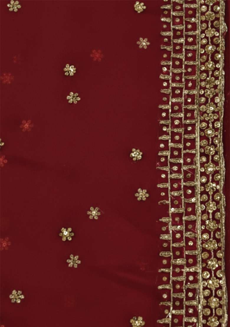 Red Embroidered Georgette Anarkali With Dupatta - Indya