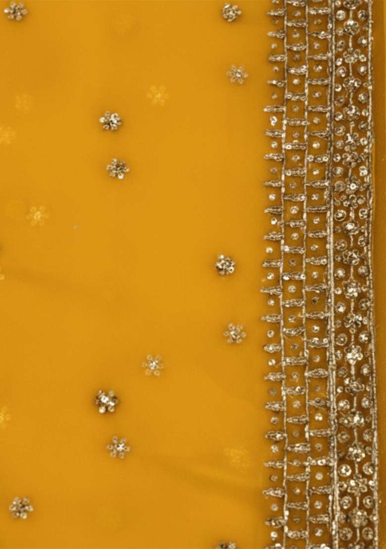 Yellow Embroidered Georgette Anarkali With Dupatta - Indya