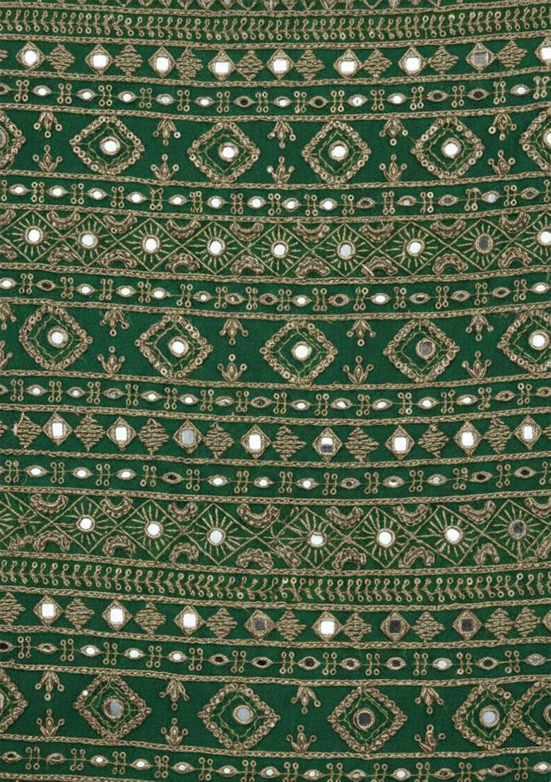 Dark Green Embroidered Georgette Sharara Set - Indya