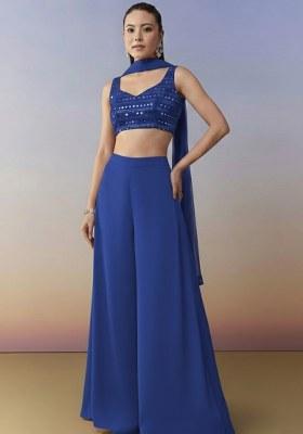 Blue Embroidered Georgette Fusion Set