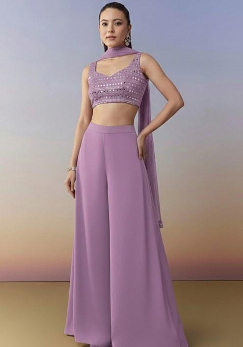 Lavender Embroidered Georgette Fusion Set