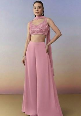 Soft Pink Embroidered Georgette Fusion Set