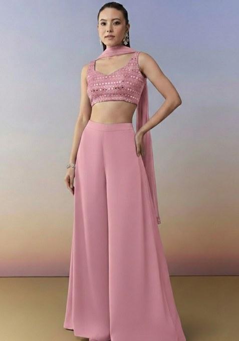 Soft Pink Embroidered Georgette Fusion Set