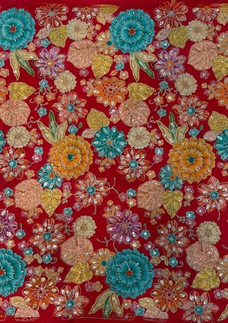 Red Floral Print Crepe Straight Kurta Set - Indya