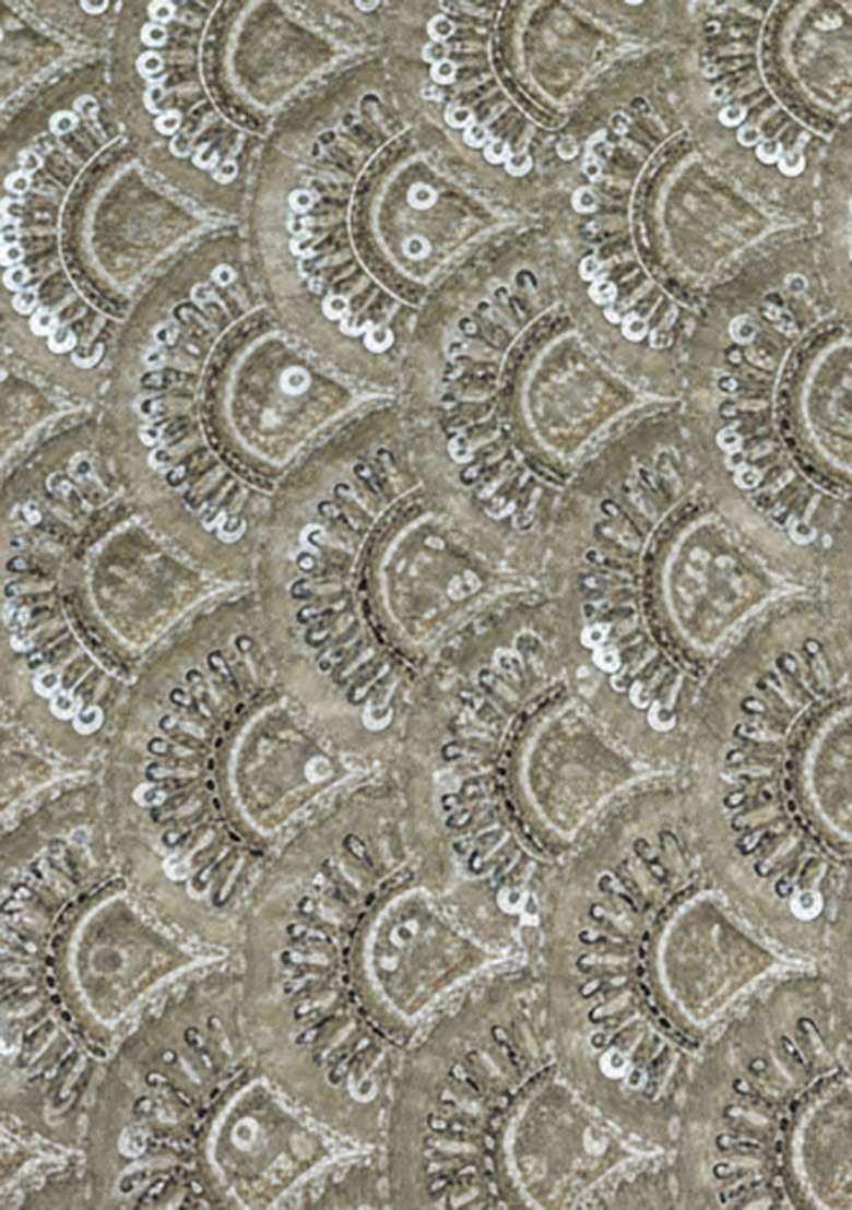 Beige Embroidered Net Fusion Set - Indya