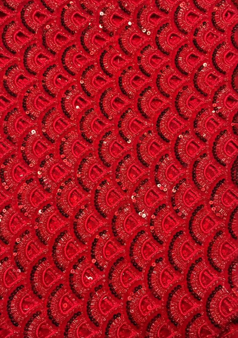 Red Embroidered Net Fusion Set - Indya