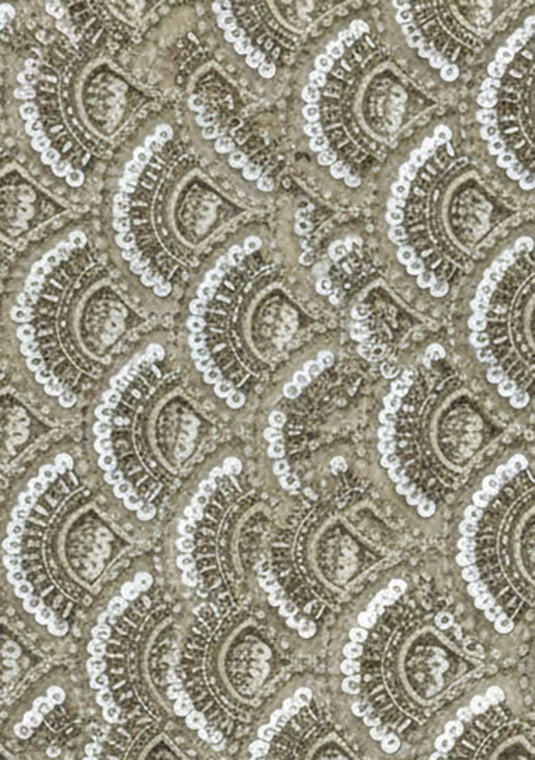 Beige Embroidered Net Fusion Set - Indya