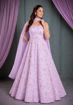 Lavender Embroidered Tissue Anarkali With Dupatta