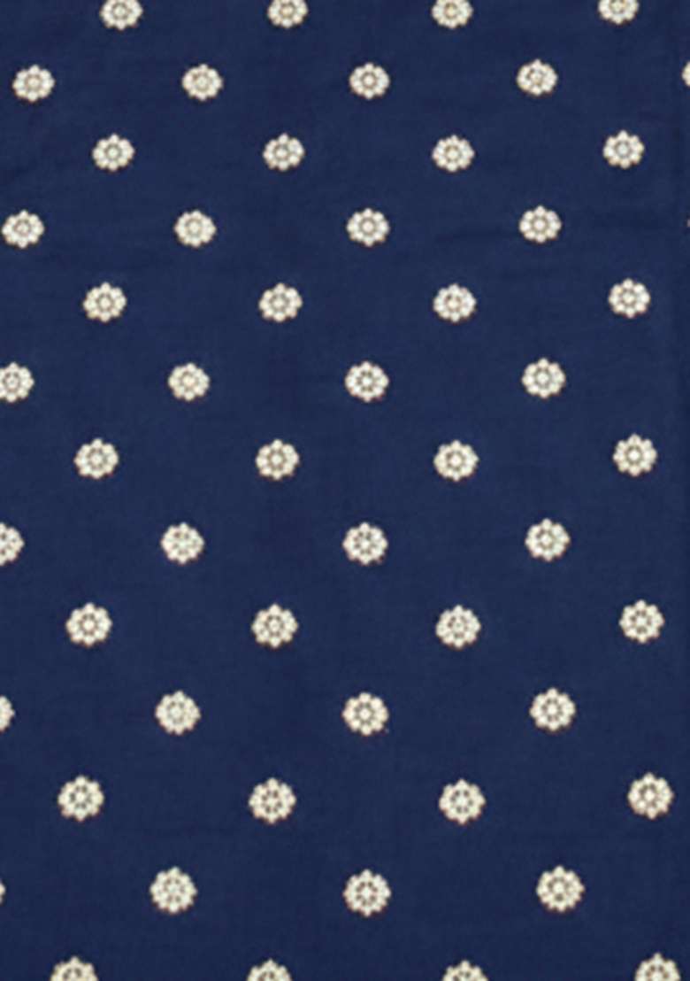 Navy Blue Printed Silk Blend Straight Kurta Set - Indya