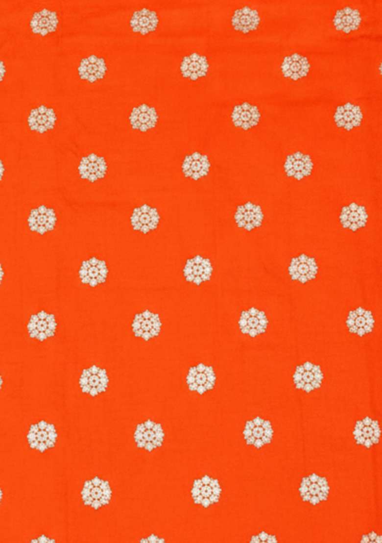 Orange Printed Silk Blend Straight Kurta Set - Indya
