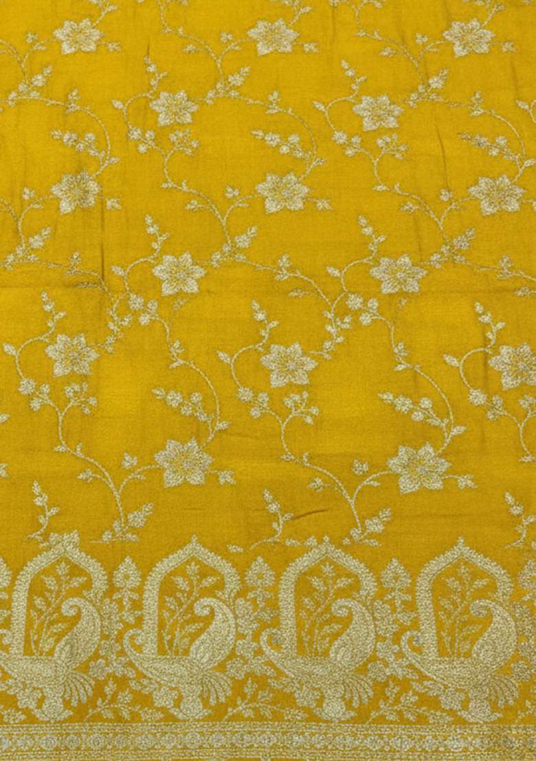 Yellow Tissue Anarkali With Dupatta - Indya