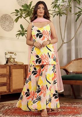 Multicolor Floral Print Silk Sharara Set