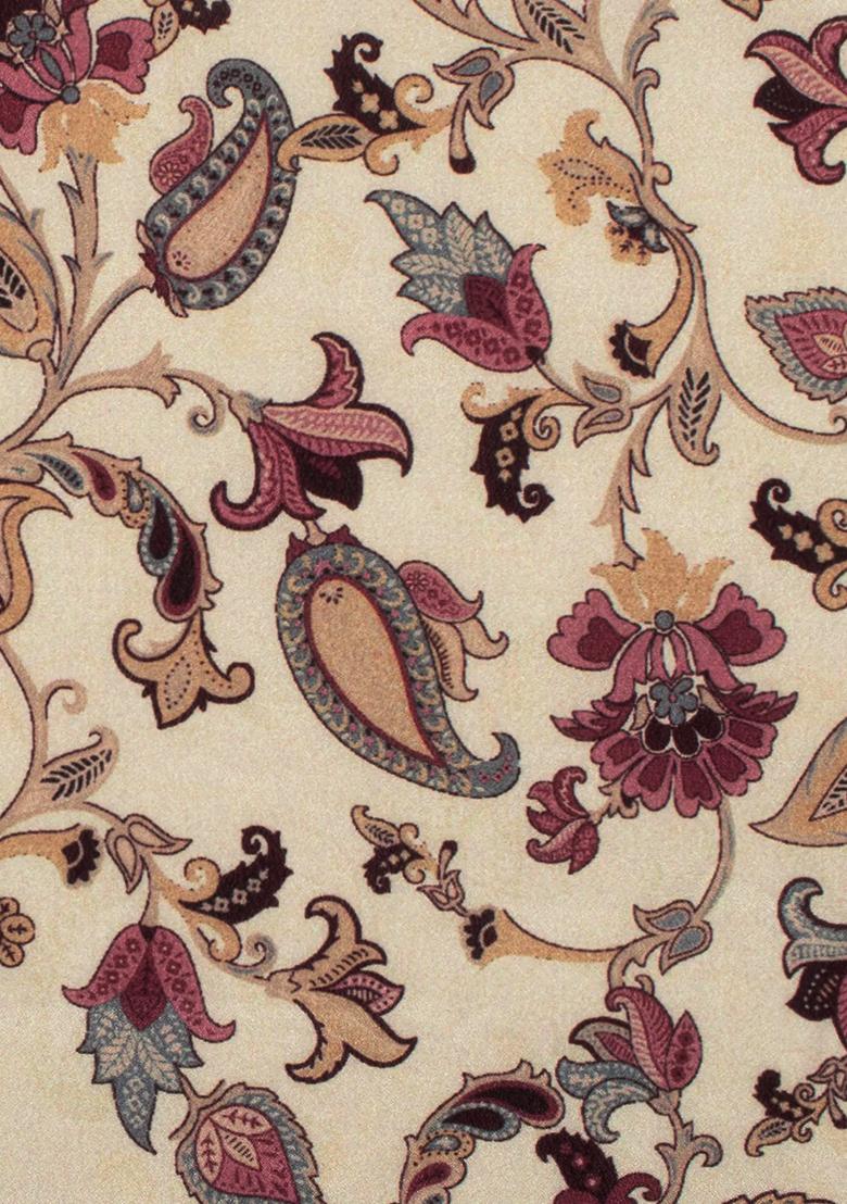 Beige Floral Print Silk Sharara Set - Indya