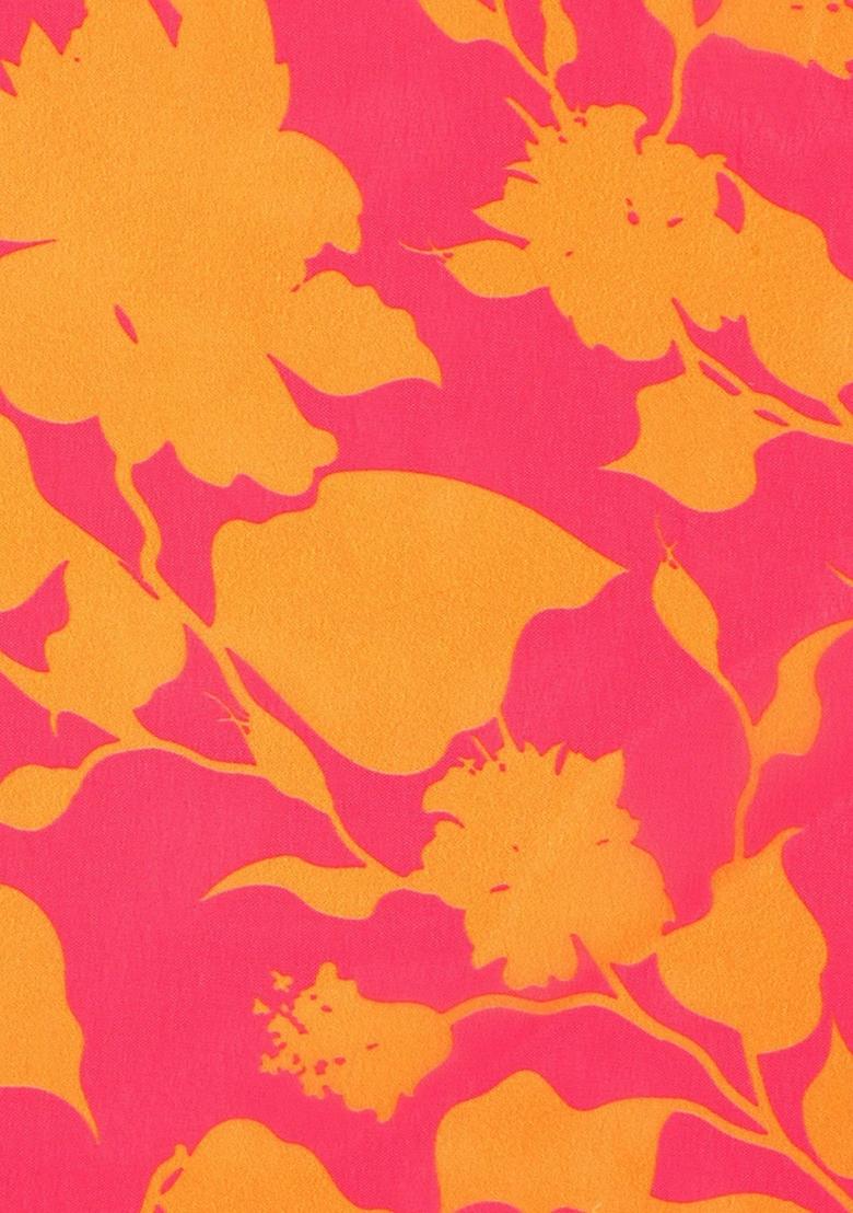 Orange Floral Print Georgette Anarkali With Dupatta - Indya