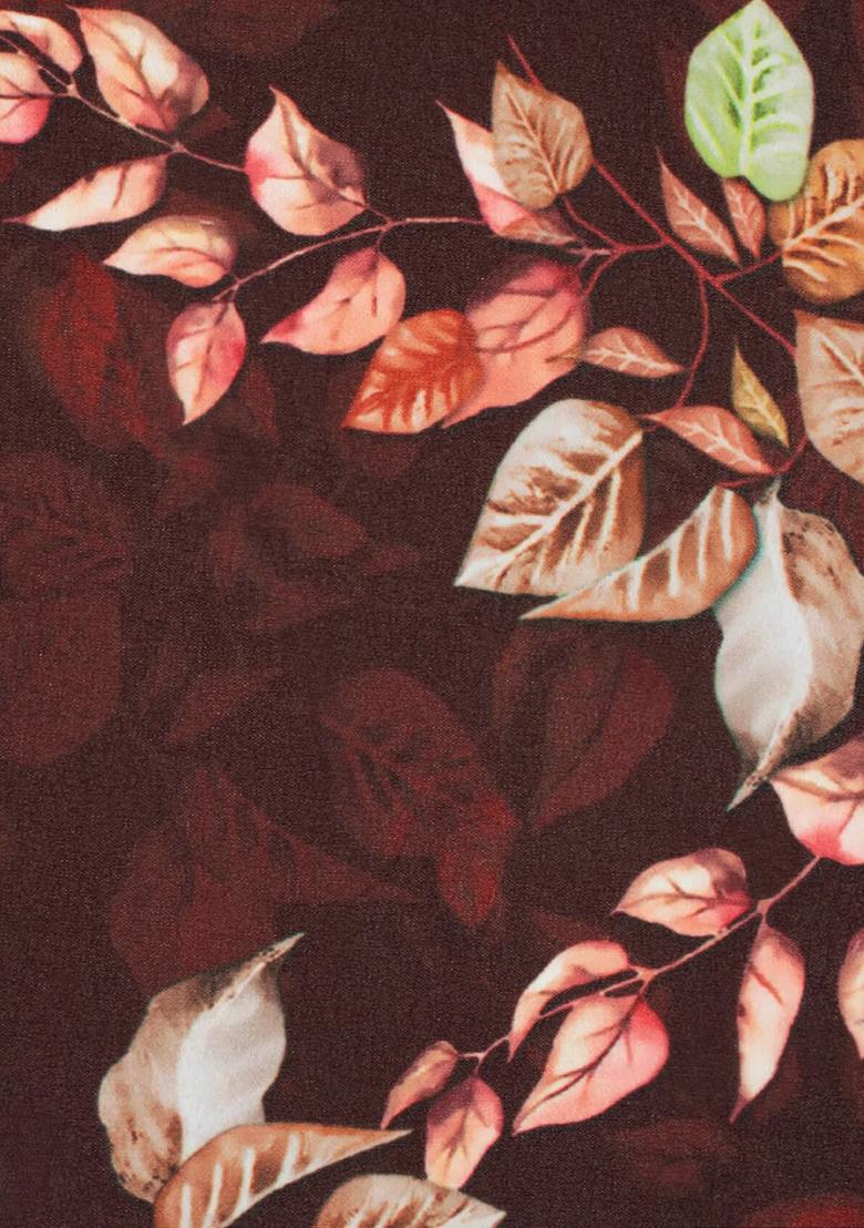 Brown Floral Print Georgette Anarkali With Dupatta - Indya