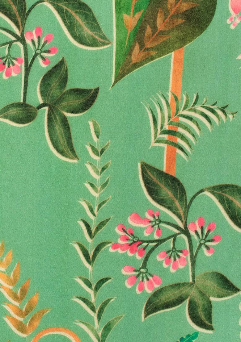 Pastel Green Floral Print Georgette Anarkali With Dupatta - Indya