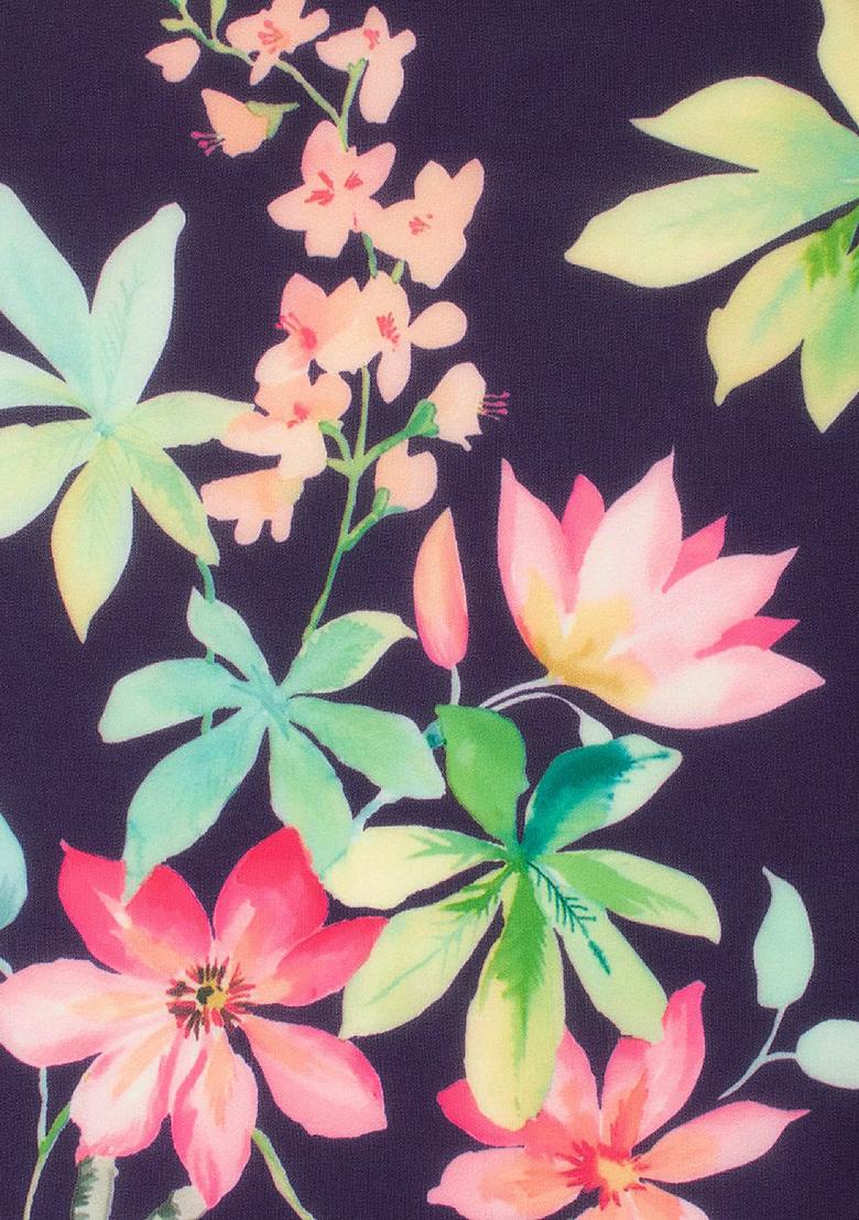 Purple Floral Print Georgette Anarkali With Dupatta - Indya