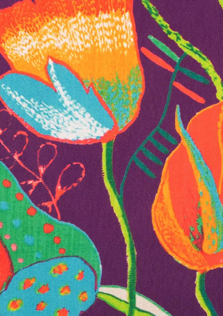 Purple Floral Print Georgette Anarkali With Dupatta - Indya