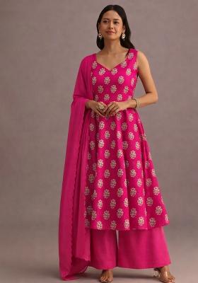 Pink Embroidered Georgette Kurta Set