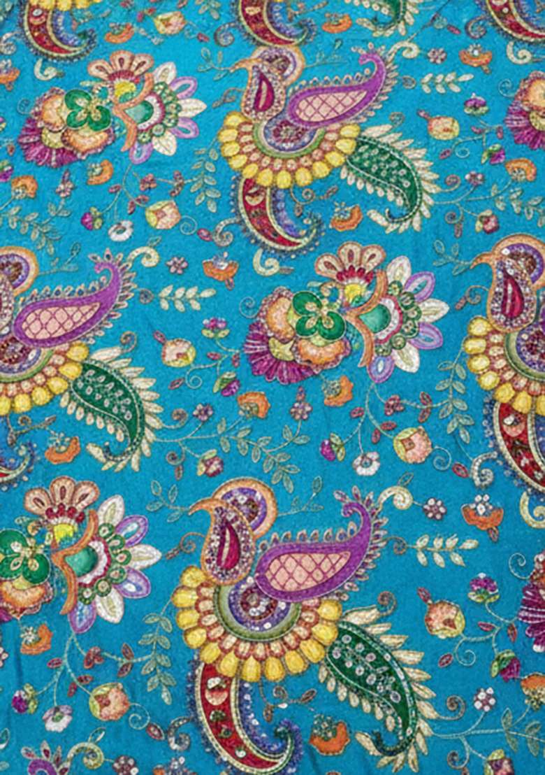 Teal Green Floral Print Crepe Sharara Set - Indya