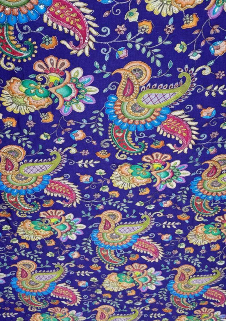 Navy Blue Floral Print Crepe Sharara Set - Indya