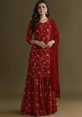 Maroon Sequin Crepe Sharara Set