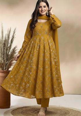 Mustard Sequin Crepe Anarkali Set
