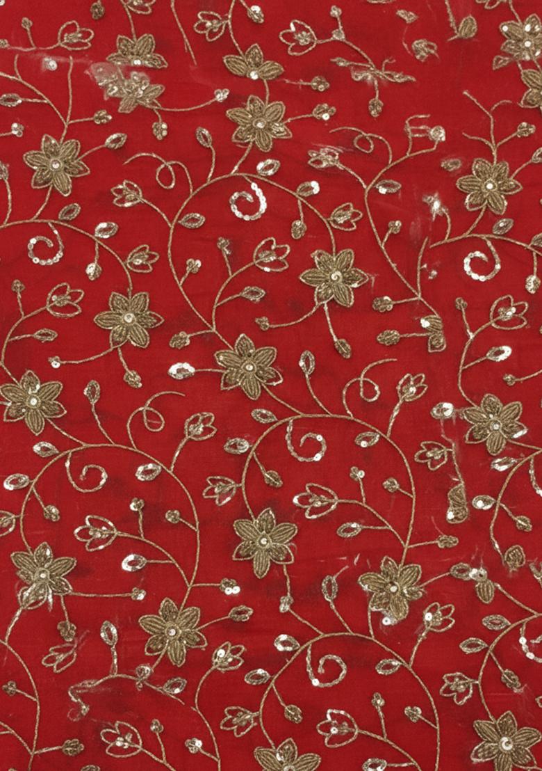 Deep Red Sequin Crepe Anarkali Set - Indya