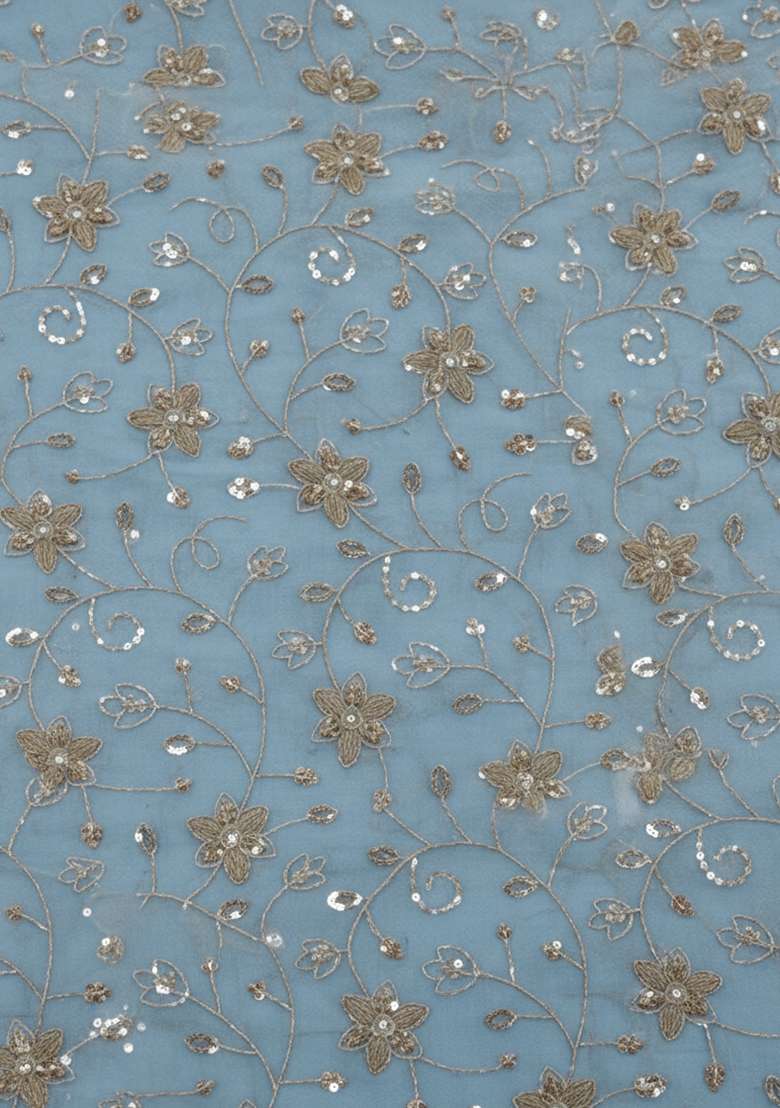 Ice Blue Sequin Crepe Anarkali Set - Indya