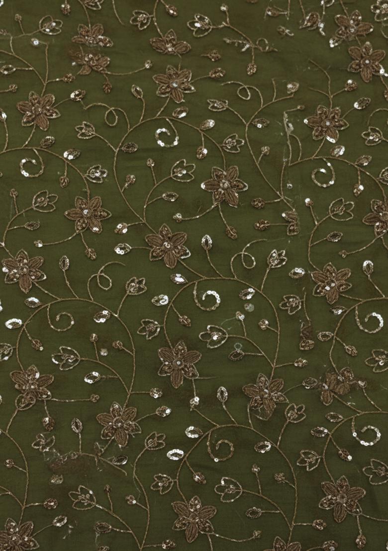 Olive Green Sequin Crepe Anarkali Set - Indya