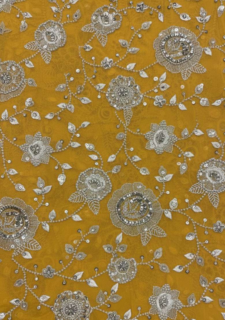 Mustard Embroidered Georgette Sharara Set - Indya