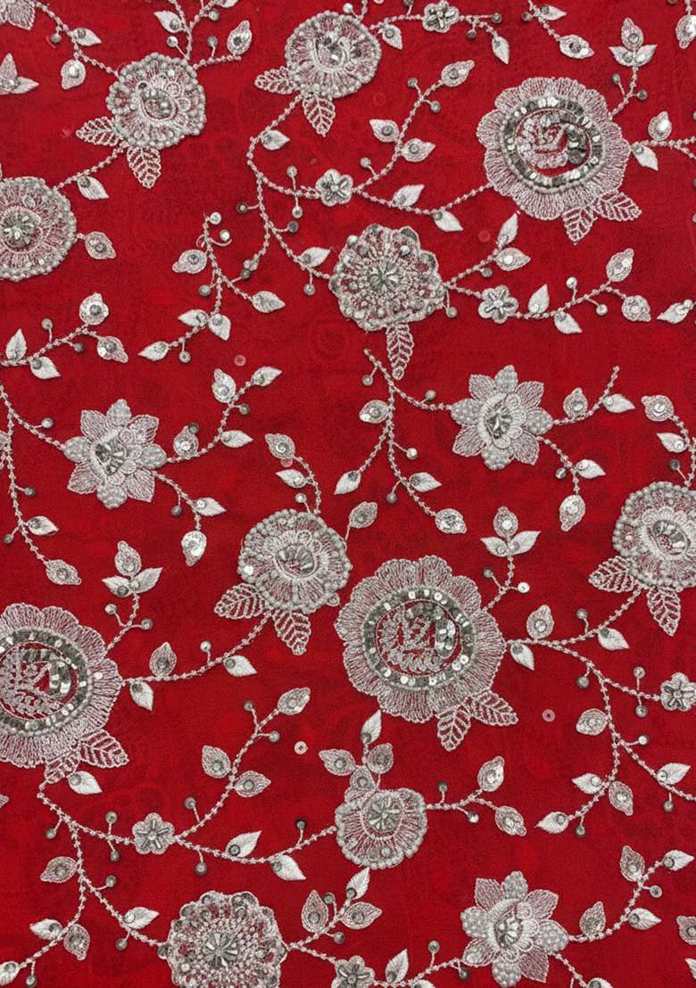 Red Embroidered Georgette Sharara Set - Indya
