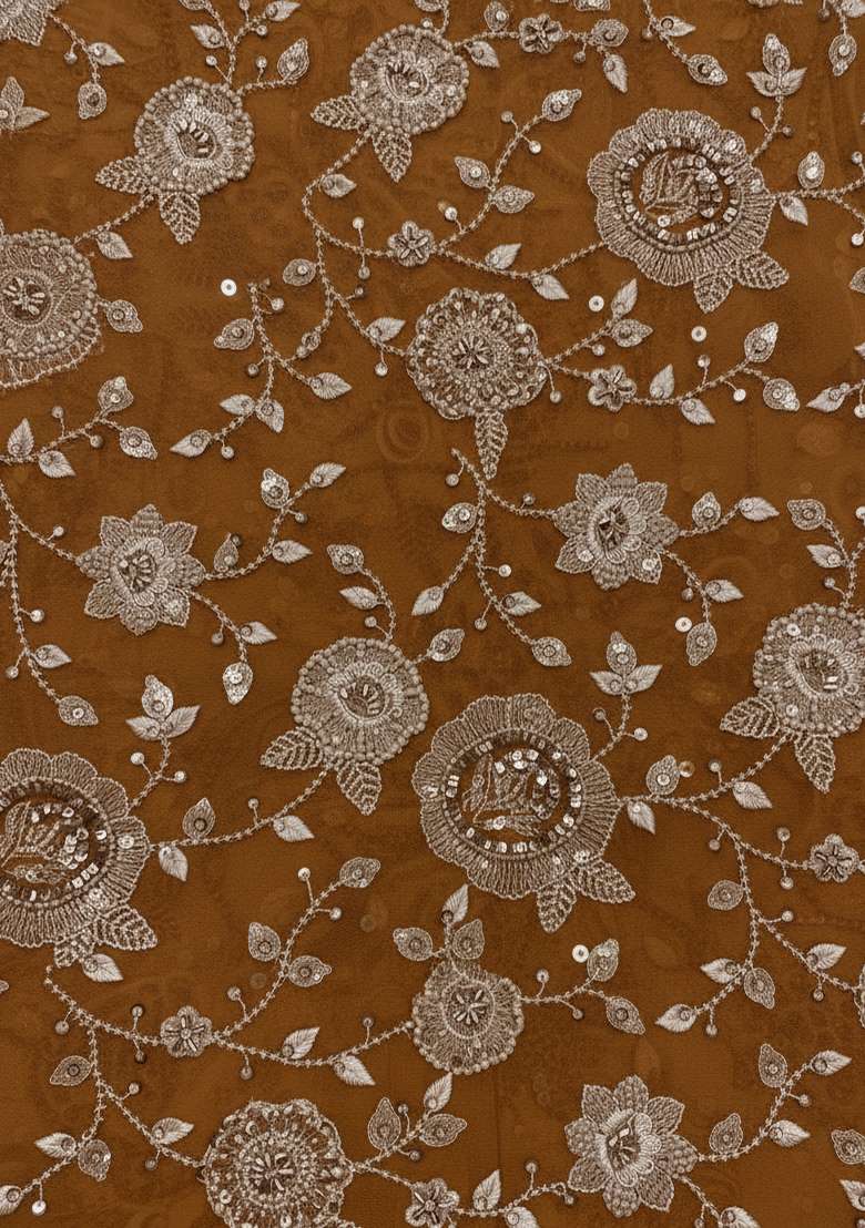 Brown Embroidered Georgette Sharara Set - Indya