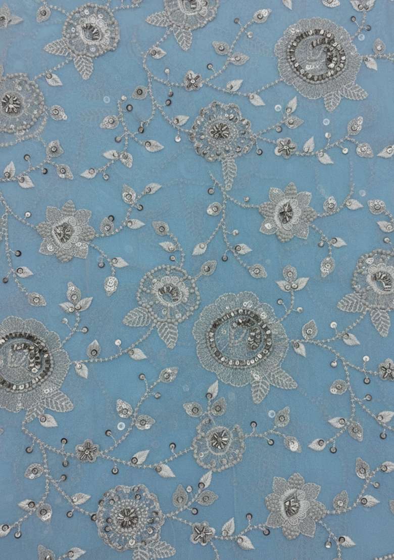 Powder Blue Embroidered Georgette Sharara Set - Indya