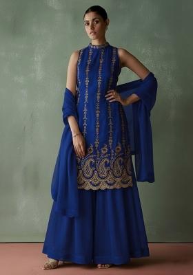 Royal Blue Embroidered Georgette Sharara Set