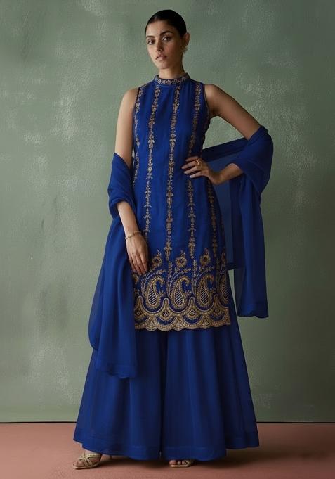 Royal Blue Embroidered Georgette Sharara Set